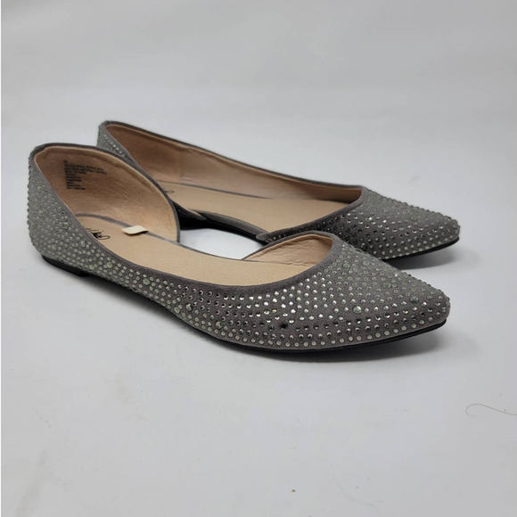 Mossimo D'Orsay Ballet Flats Size 9.5 Pointed Toe Rhinestone Jeweled Shoes Gray - Picture 1 of 6